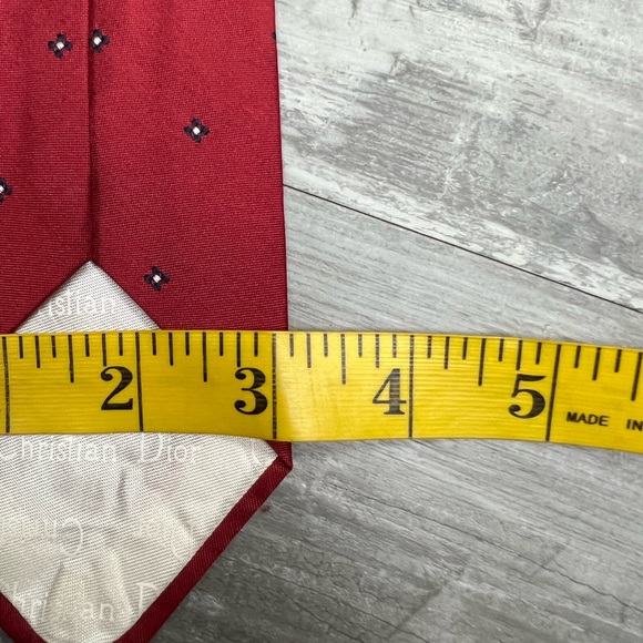Christian Dior Red w/ Navy & White Check Tie - Picture 4 of 4